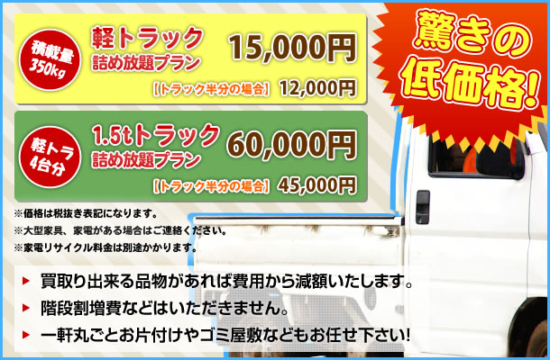 軽トラック詰め放題プラン!一軒まるごとやゴミ屋敷もお任せ下さい